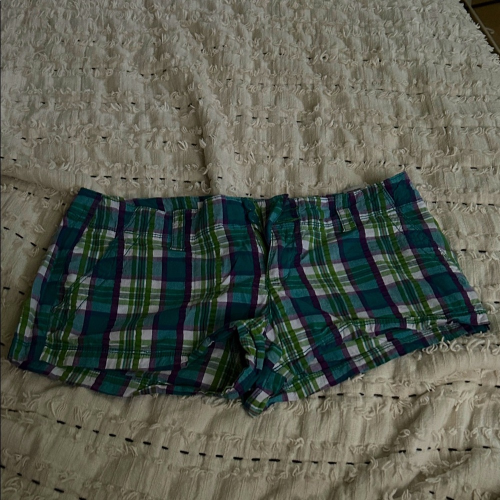 Aeropostale Green and Blue Plaid Women's Shorts